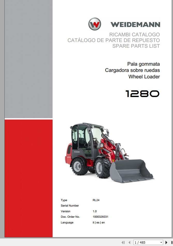 Weidemann Wheel Loader 1280 RL24 1.0 Spare Parts List ITESEN 1