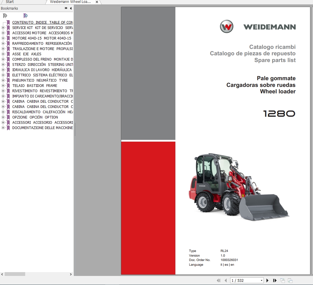 Weidemann Wheel Loader 1280 RL24 1.0 Spare Parts List ITESEN 2019 1