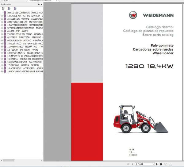 Weidemann Wheel Loader 1280 RL24 184KW 1.0 Spare Parts List ENITES 1
