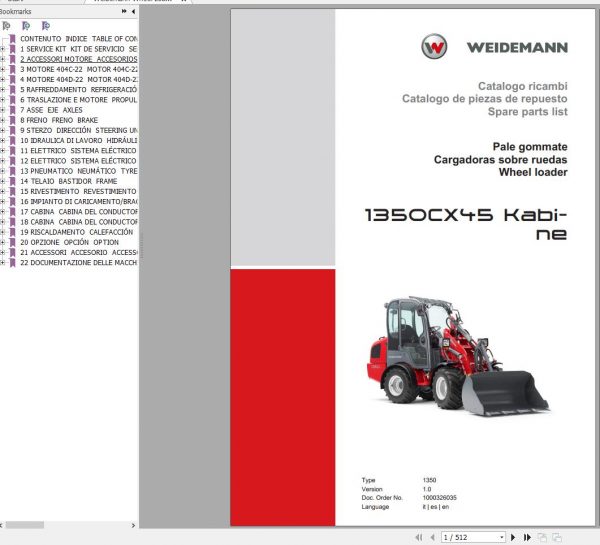 Weidemann Wheel Loader 1350CX45 Kabine 1350 1.0 Spare Parts List ENITES 1