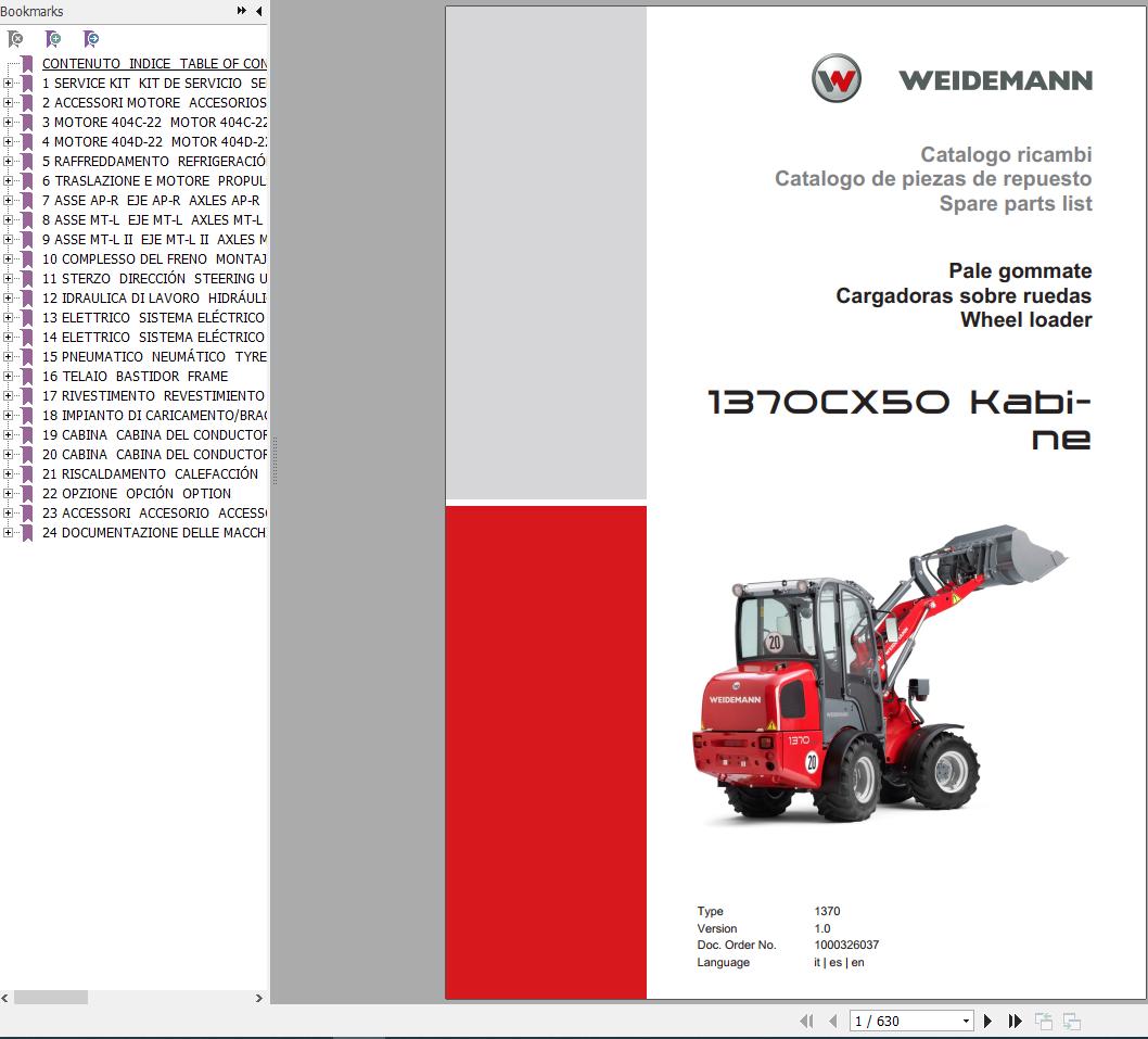 Weidemann Wheel Loader 1370CX50 Kabine 1370 1.0 Spare Parts List ENITES 1