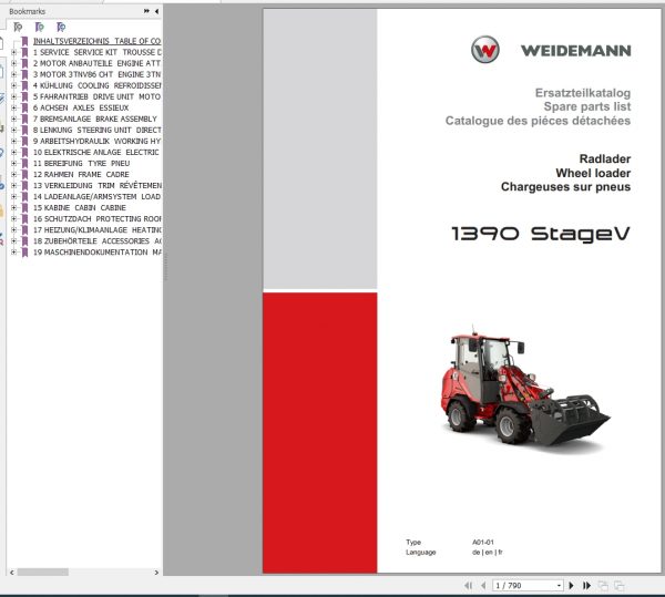 Weidemann Wheel Loader 1390 StageV A01 01 Spare Parts List ENDEFR 1