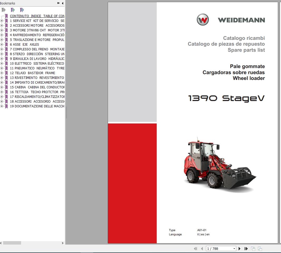 Weidemann Wheel Loader 1390 StageV A01 01 Spare Parts List ENITES 1