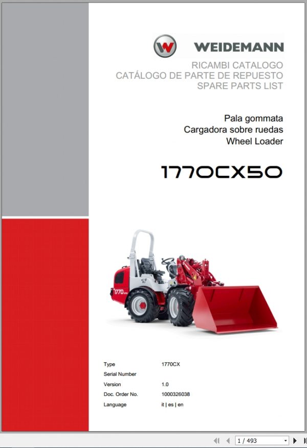 Weidemann Wheel Loader 1770CX50 1770CX 1.0 Spare Parts List ITESEN 1