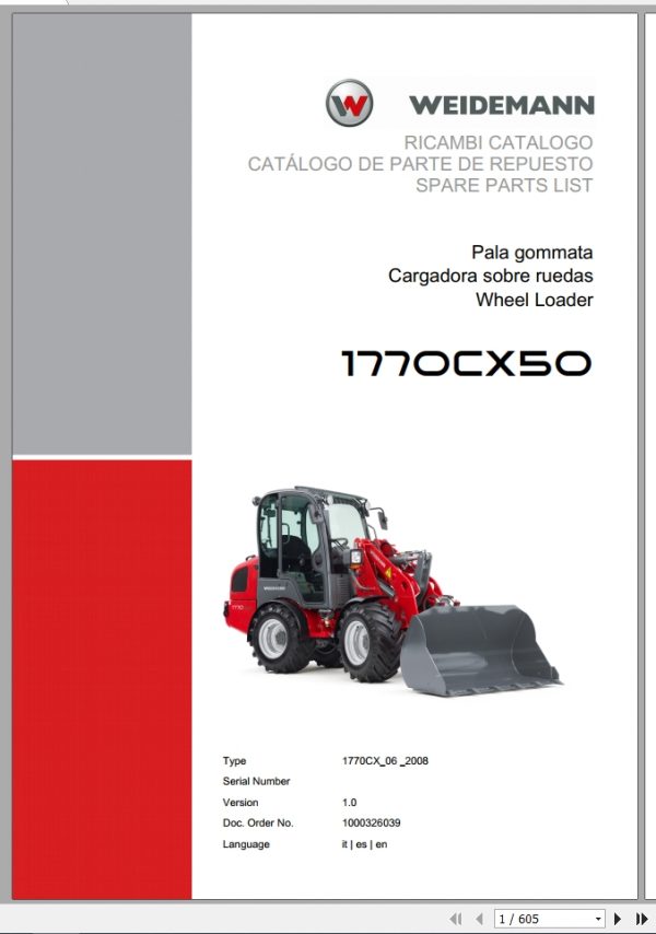 Weidemann Wheel Loader 1770CX50 1770CX 06 2008 1.0 Spare Parts List ITESEN 1