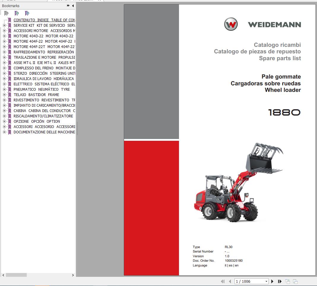 Weidemann Wheel Loader 1880 RL30 1.0 Spare Parts List ITESEN 2019 1