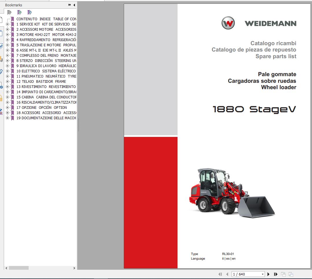 Weidemann Wheel Loader 1880 StageV RL30 01 Spare Parts List ENITES 1