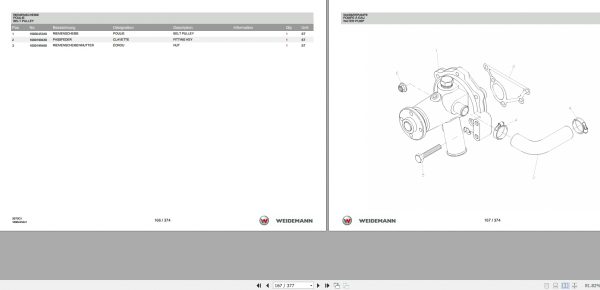 Weidemann Wheel Loader 2070CX50 2070CX 1.0 Spare Parts List DEFREN 2