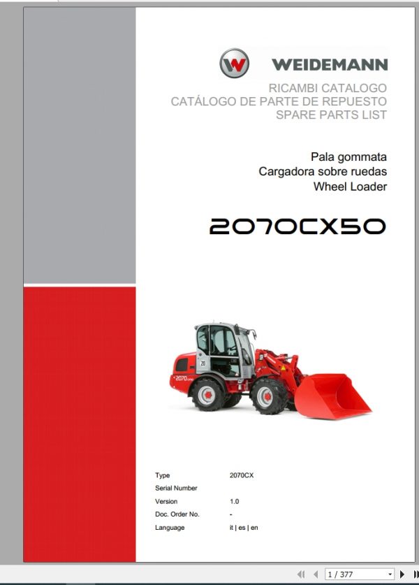 Weidemann Wheel Loader 2070CX50 2070CX 1.0 Spare Parts List ITESEN 1