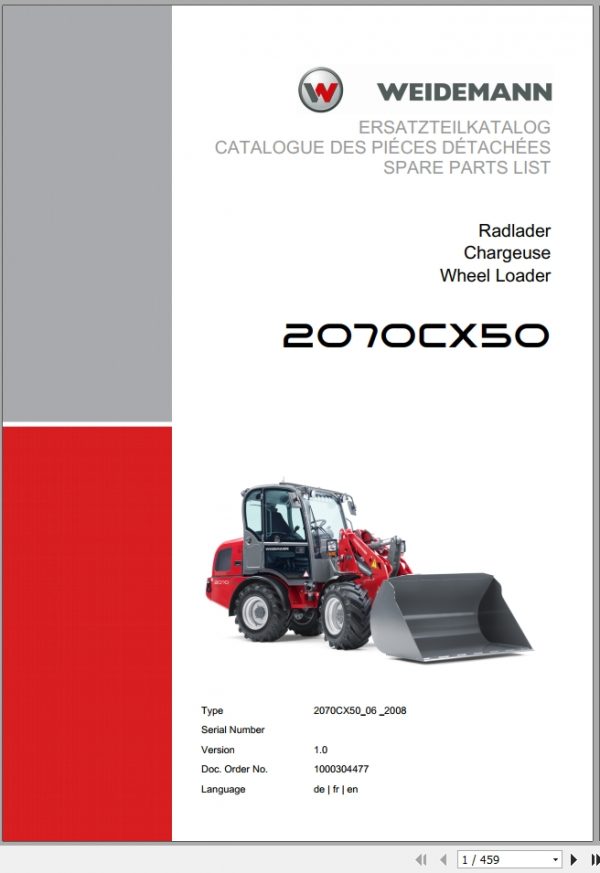 Weidemann Wheel Loader 2070CX50 2070CX50 06 2008 1.0 Spare Parts List DEFREN 1