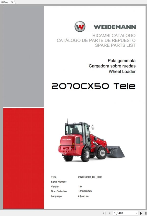 Weidemann Wheel Loader 2070CX50 TELE 2070CX50T 06 2008 1.0 Spare Parts List ITESEN 1