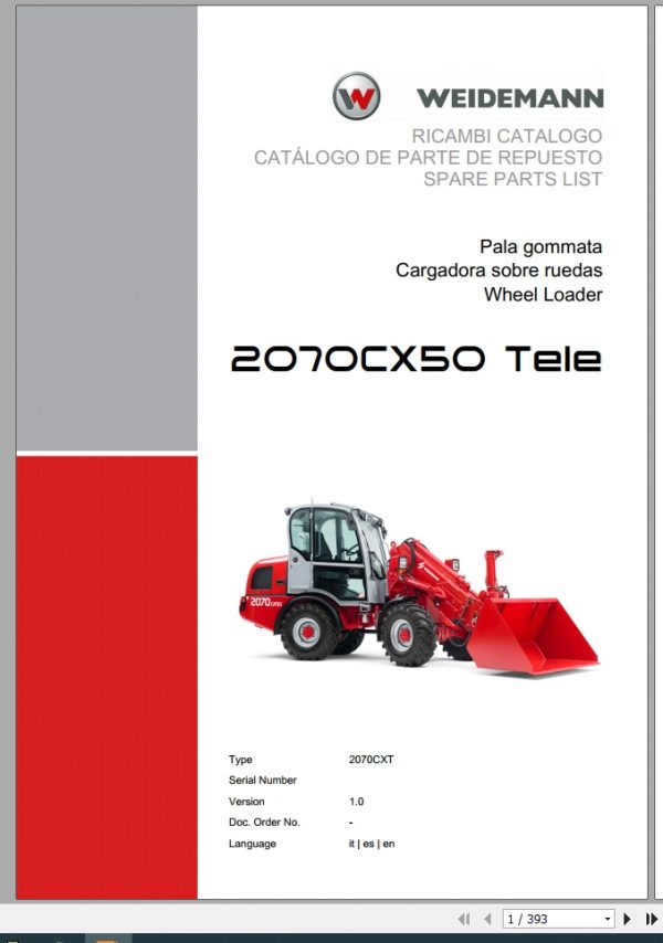 Weidemann Wheel Loader 2070CX50 TELE 2070CXT 1.0 Spare Parts List ITESEN 1