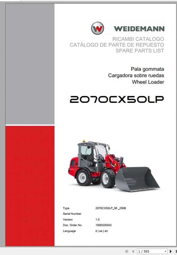 Weidemann Wheel Loader 2070CX50LP 2070CX50LP 06 2008 1.0 Spare Parts List ITESEN 1