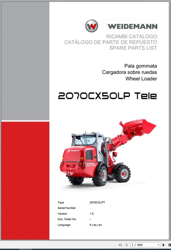 Weidemann Wheel Loader 2070CX50LP TELE 2070CXLPT 1.0 Spare Parts List ITESEN 1