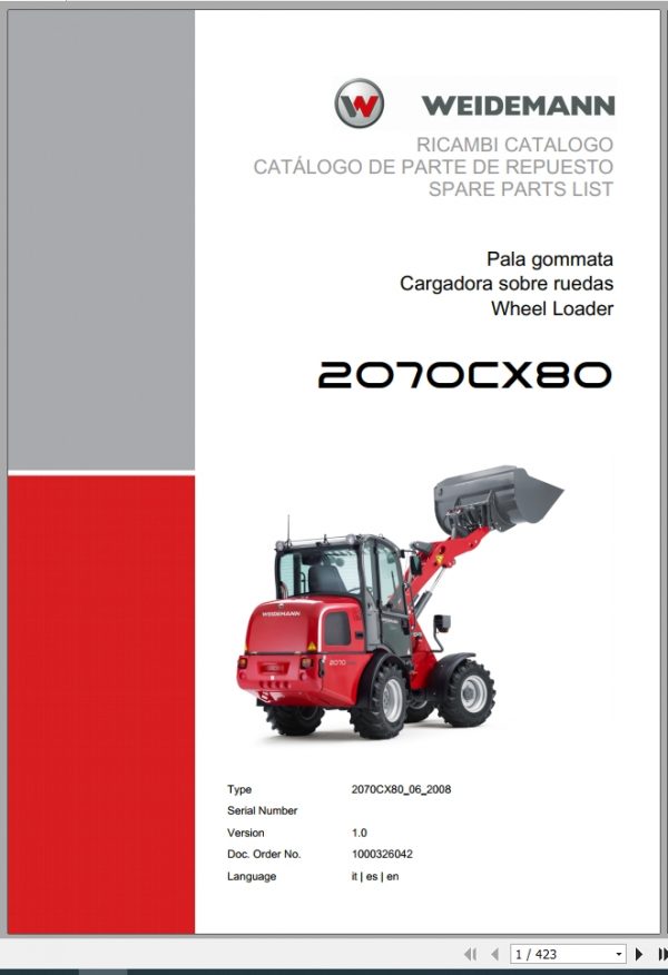 Weidemann Wheel Loader 2070CX80 2070CX80 06 2008 1.0 Spare Parts List ITESEN 1