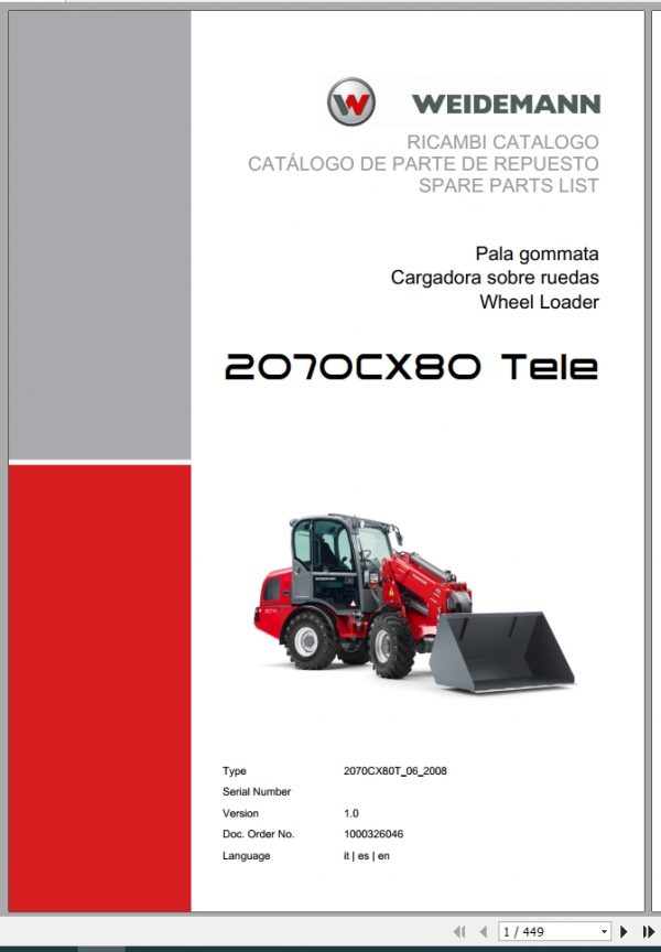 Weidemann Wheel Loader 2070CX80 TELE 2070CX80T 06 2008 1.0 Spare Parts List ITESEN 1