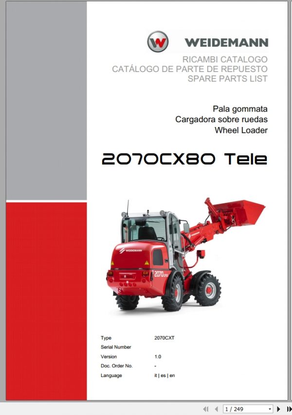 Weidemann Wheel Loader 2070CX80 TELE 2070CXT 1.0 Spare Parts List ITESEN 1