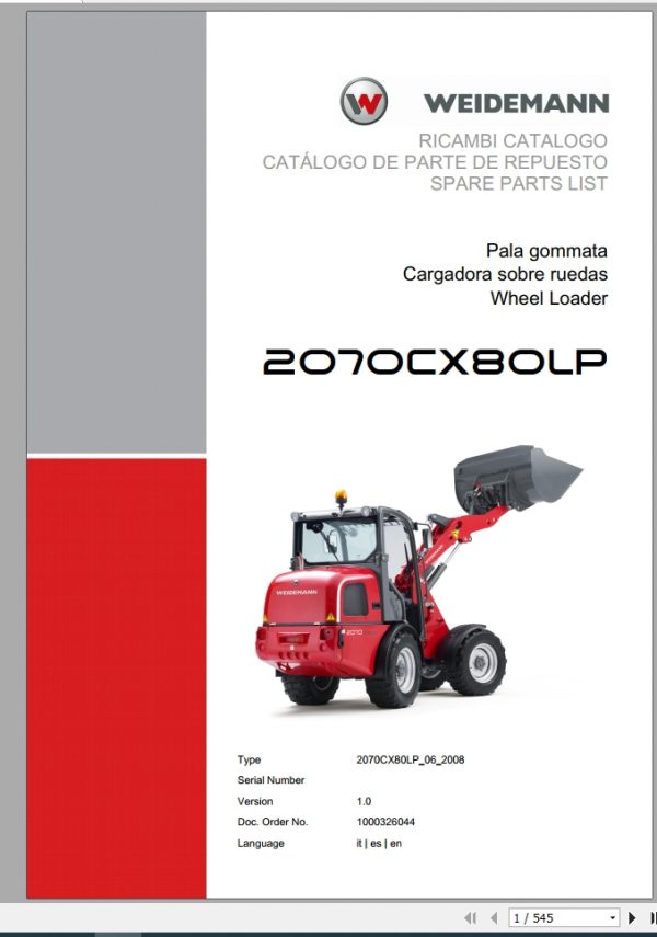 Weidemann Wheel Loader 2070CX80LP 2070CX80LP 06 2008 1.0 Spare Parts List ITESEN 1