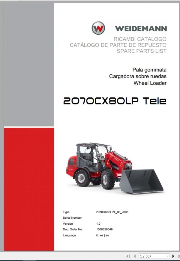 Weidemann Wheel Loader 2070CX80LP TELE 2070CX80LPT 06 2008 1.0 Spare Parts List ITESEN 1