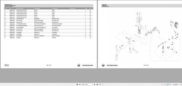 Weidemann Wheel Loader 2070CX80LP TELE 2070CXLPT 1.0 Spare Parts List DEFREN 2