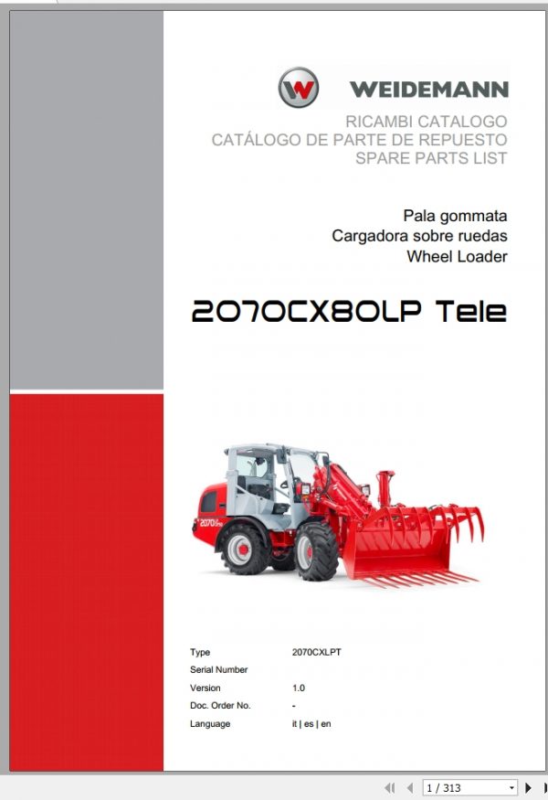 Weidemann Wheel Loader 2070CX80LP TELE 2070CXLPT 1.0 Spare Parts List ITESEN 1