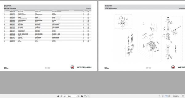 Weidemann Wheel Loader 2070CXLP 2070CX 1.0 Spare Parts List DEFREN 2