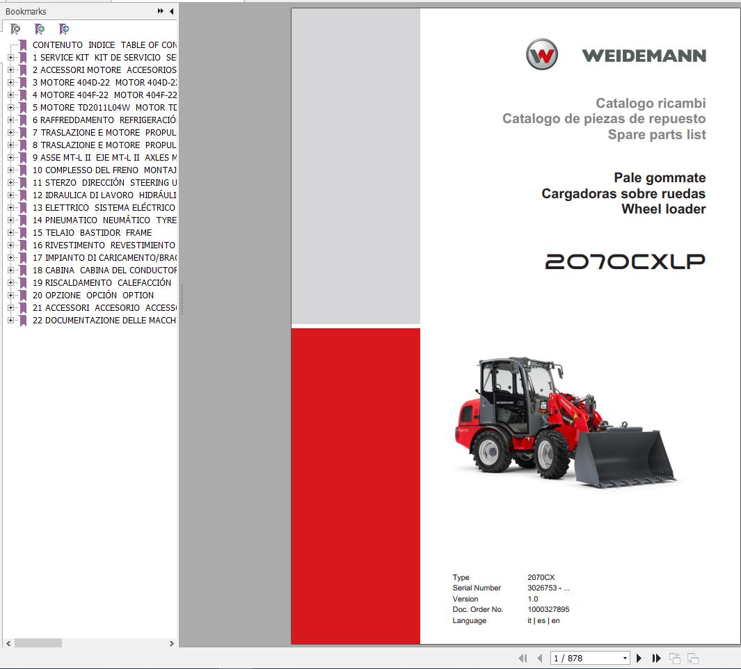 Weidemann Wheel Loader 2070CXLP 2070CX 1.0 Spare Parts List ENITES 1