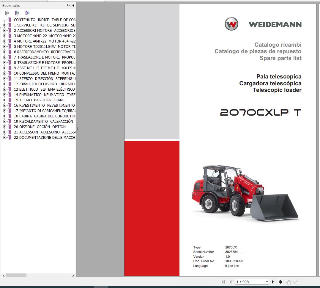 Weidemann Wheel Loader 2070CXLP T 2070CX 1.0 Spare Parts List ENITES 1