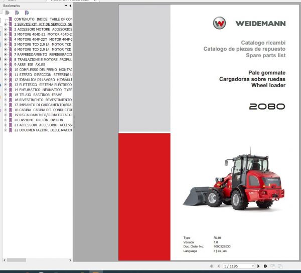 Weidemann Wheel Loader 2080 RL40 1.0 Spare Parts List ENITES 1