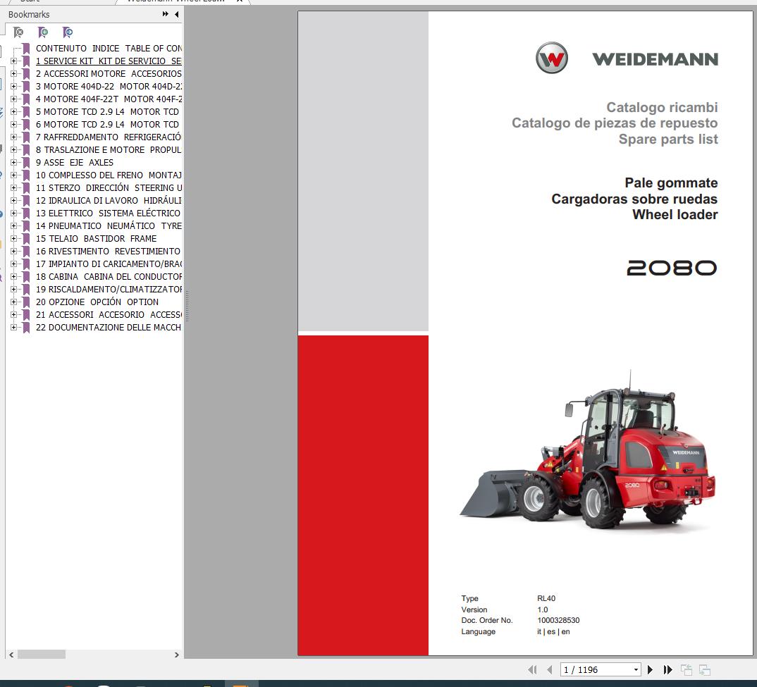Weidemann Wheel Loader 2080 RL40 1.0 Spare Parts List ENITES 1