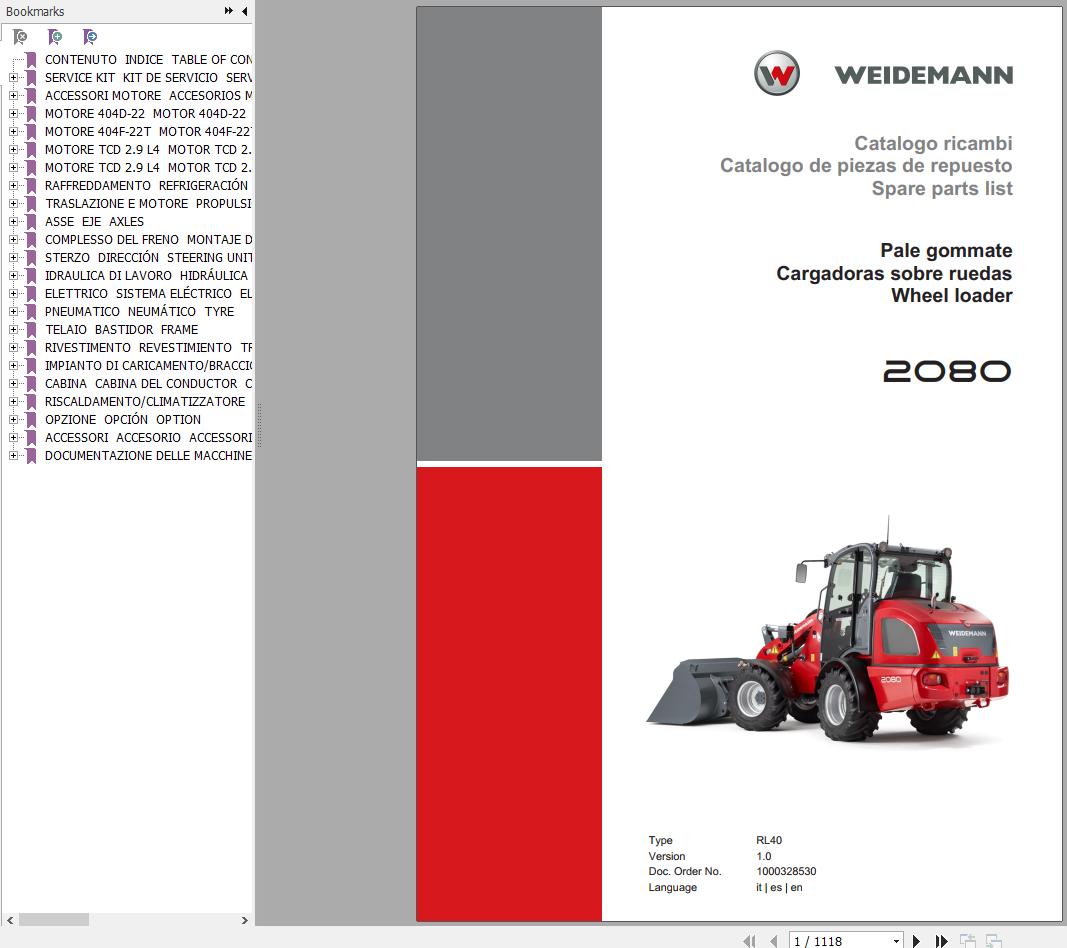 Weidemann Wheel Loader 2080 RL40 1.0 Spare Parts List ITESEN 2019 1