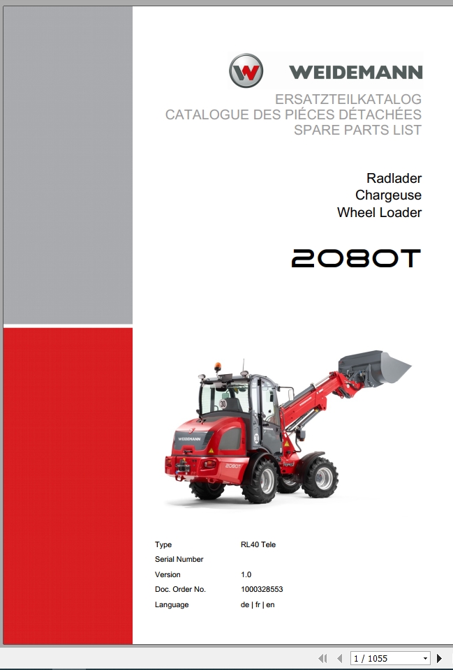 Weidemann Wheel Loader 2080 RL40 Tele 1.0 Spare Parts List DEFREN 1