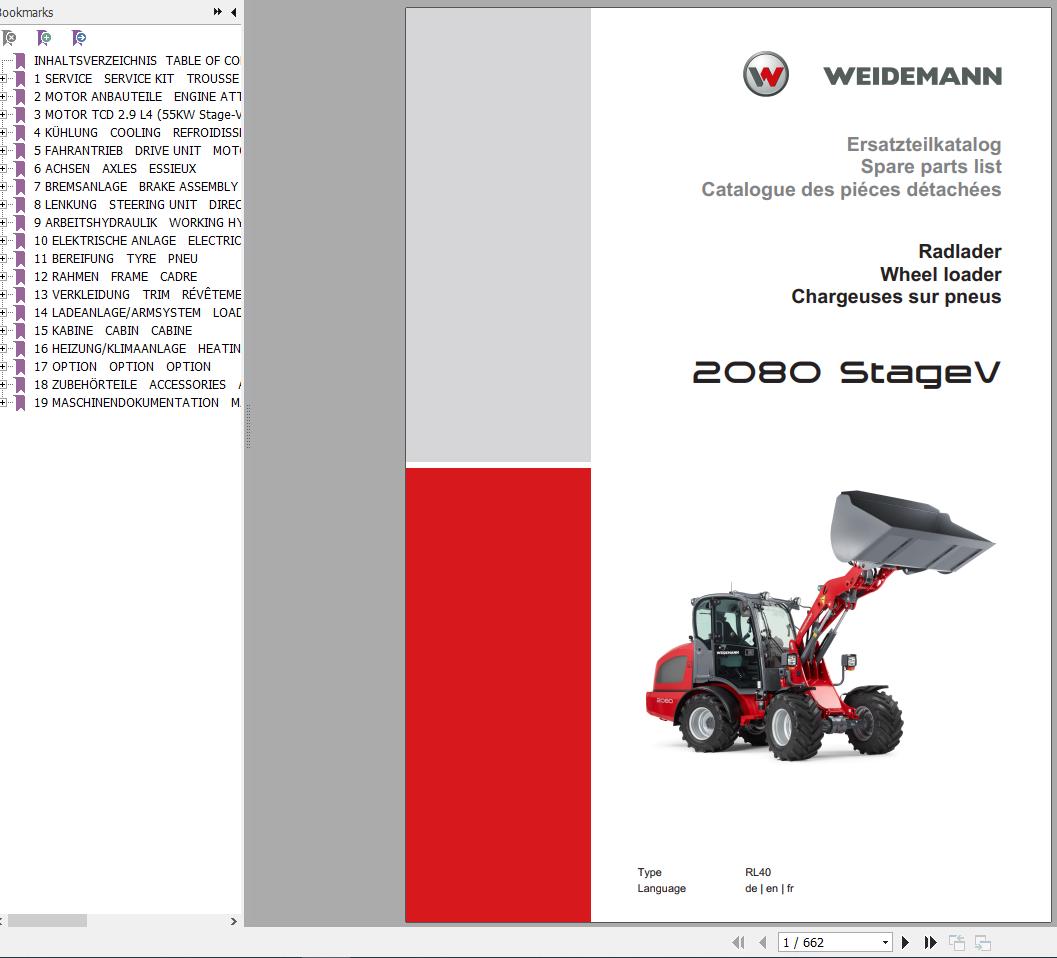 Weidemann Wheel Loader 2080 StageV RL40 Spare Parts List ENDEFR 1