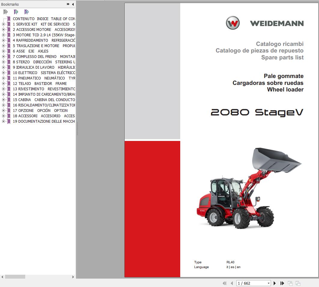 Weidemann Wheel Loader 2080 StageV RL40 Spare Parts List ENITES 1