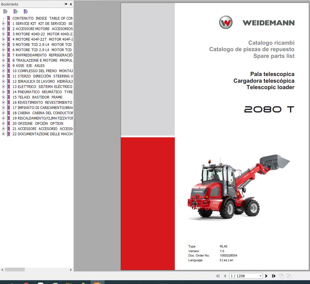 Weidemann Wheel Loader 2080 T RL40 1.0 Spare Parts List ENITES 1
