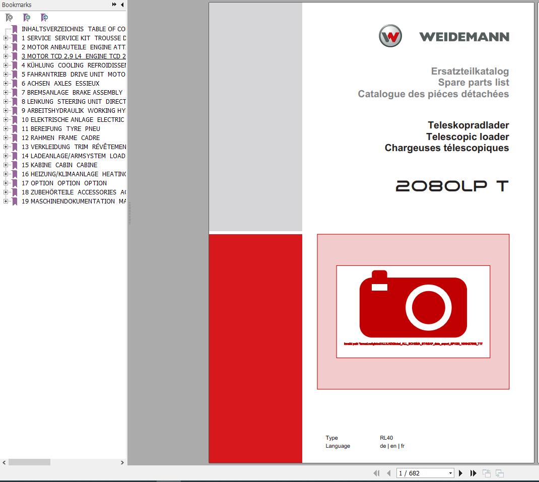 Weidemann Wheel Loader 2080LP T RL40 Spare Parts List ENDEFR 1