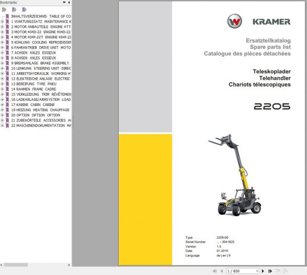 Weidemann Wheel Loader 2205 1.3 Spare Parts List ENDEFR 1