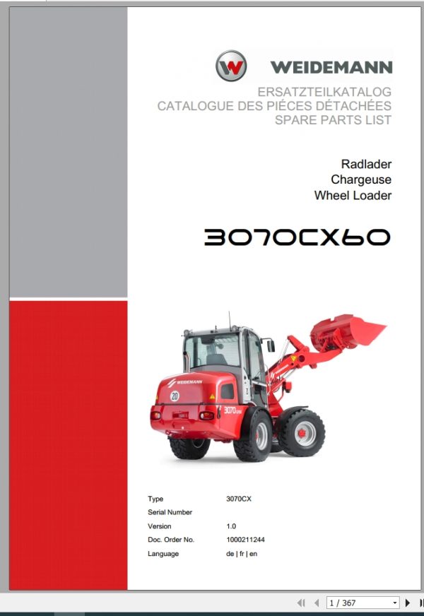 Weidemann Wheel Loader 3070CX60 3070CX 1.0 Spare Parts List DEFREN 1