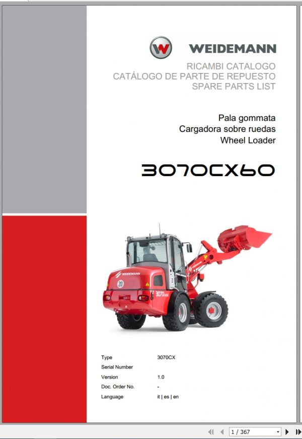 Weidemann Wheel Loader 3070CX60 3070CX 1.0 Spare Parts List ITESEN 1