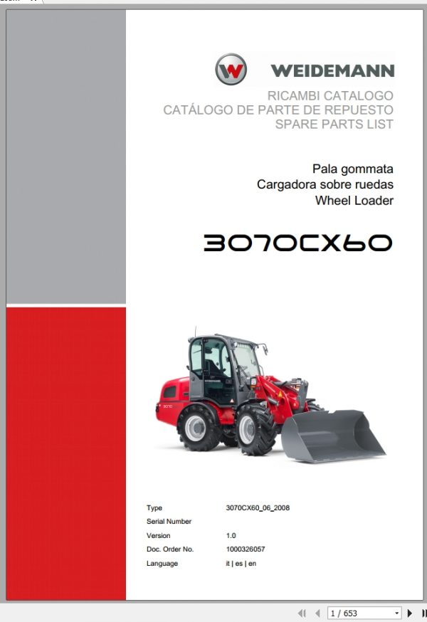 Weidemann Wheel Loader 3070CX60 3070CX60 06 2008 1.0 Spare Parts List ITESEN 1