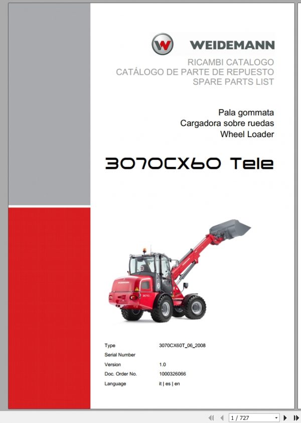 Weidemann Wheel Loader 3070CX60 TELE 3070CX60T 06 2008 1.0 Spare Parts List ITESEN 1