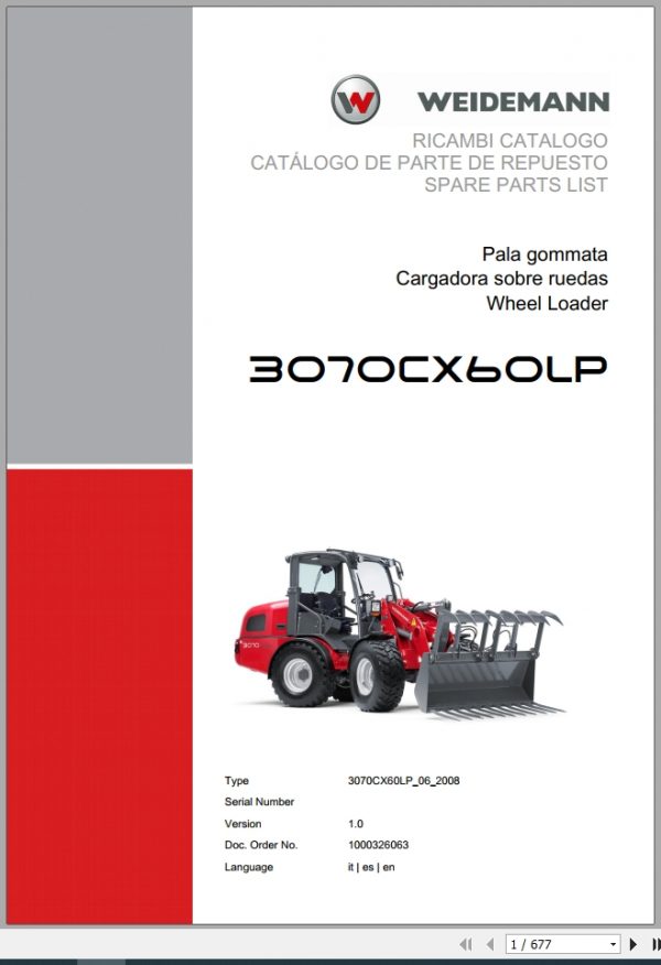 Weidemann Wheel Loader 3070CX60LP 3070CX60LP 06 2008 1.0 Spare Parts List ITESEN 1