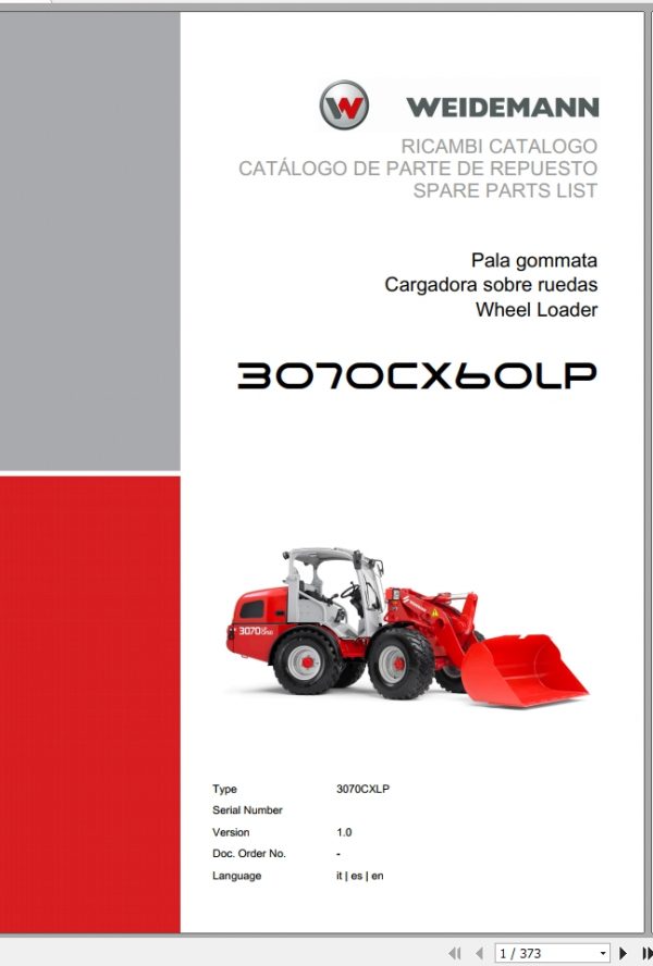 Weidemann Wheel Loader 3070CX60LP 3070CXLP 1.0 Spare Parts List ITESEN 1