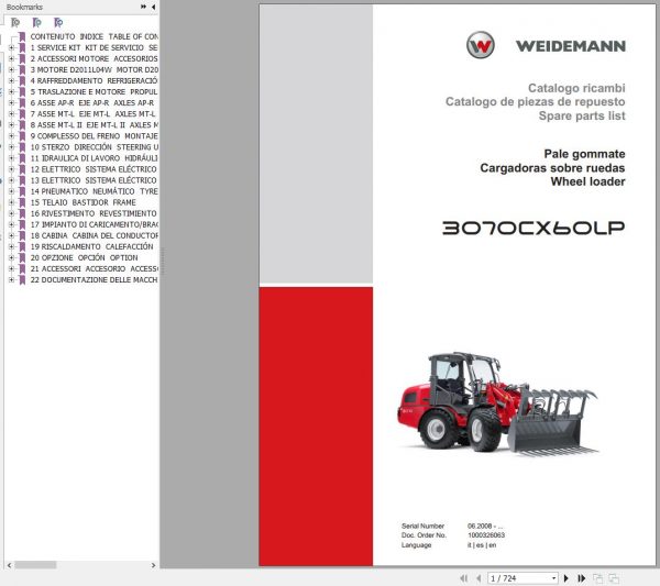 Weidemann Wheel Loader 3070CX60LP Spare Parts List ENITES 1