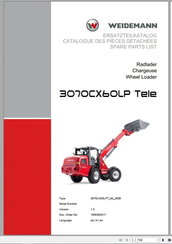 Weidemann Wheel Loader 3070CX60LP TELE 3070CX60LPT 06 2008 1.0 Spare Parts List DEFREN 1