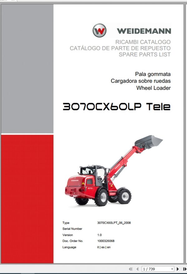 Weidemann Wheel Loader 3070CX60LP TELE 3070CX60LPT 06 2008 1.0 Spare Parts List ITESEN 1