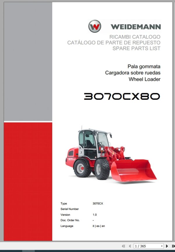 Weidemann Wheel Loader 3070CX80 3070CX 1.0 Spare Parts List ITESEN 1
