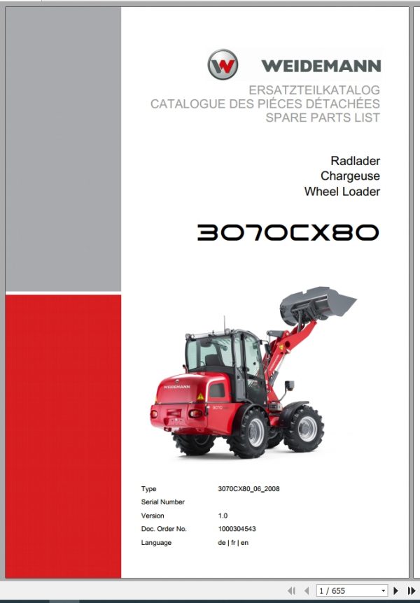 Weidemann Wheel Loader 3070CX80 3070CX80 06 2008 1.0 Spare Parts List DEFREN 1