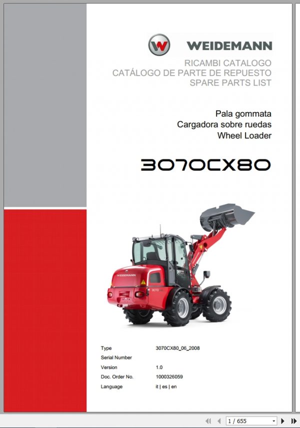 Weidemann Wheel Loader 3070CX80 3070CX80 06 2008 1.0 Spare Parts List ITESEN 1