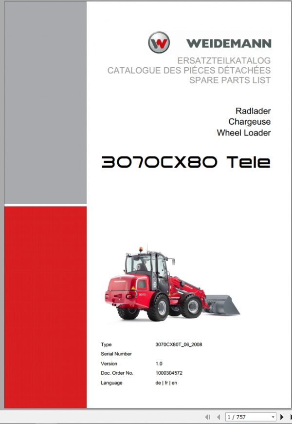 Weidemann Wheel Loader 3070CX80 TELE 3070CX80T 06 2008 1.0 Spare Parts List DEFREN 1